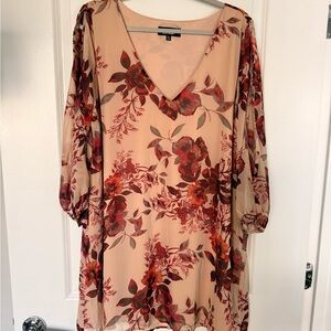 Floral V-Neck Blouse - Red and Cream